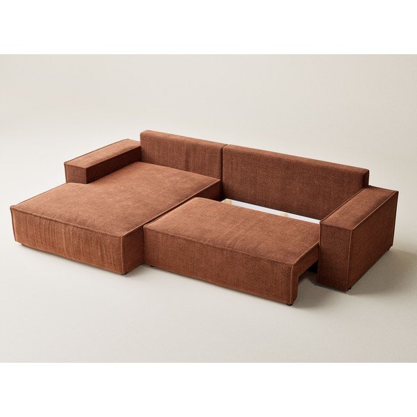 Divano angolare color rame allungabile/con contenitore (con penisola a sinistra/con chaise lounge) con rivestimento in ciniglia Maze – Maison de Rêve-image-3