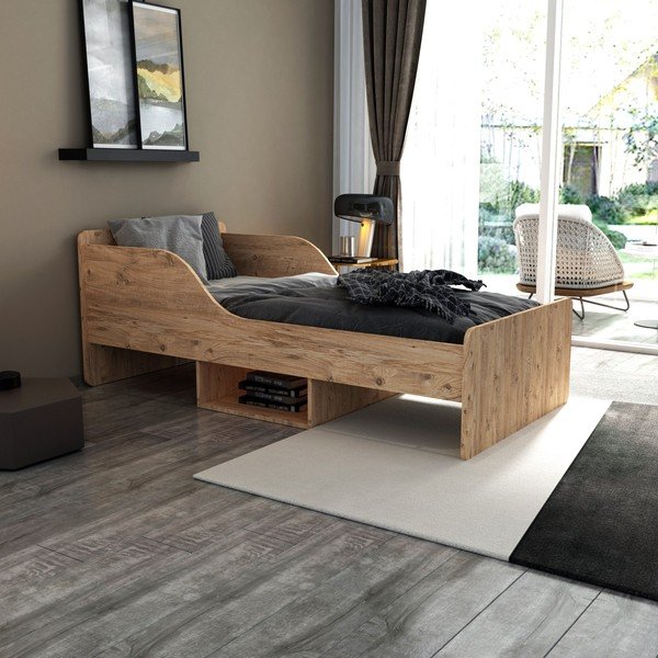 Letto singolo con contenitore in colore naturale 90x190 cm Evren - Kalune Design-image-1