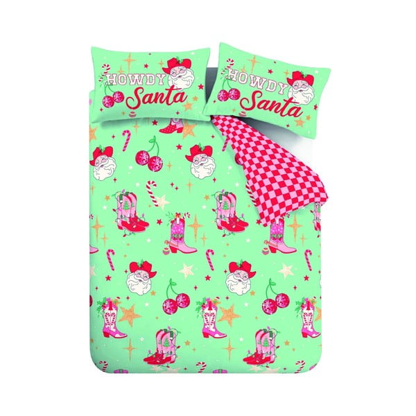Set copripiumino e federa verde e rosa per letto singolo 135x200 cm Santa's Howdy Christmas – Catherine Lansfield