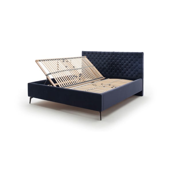 Letto matrimoniale imbottito blu scuro con contenitore con rete inclusa 180x200 cm La Maison – Meise Möbel-image-4