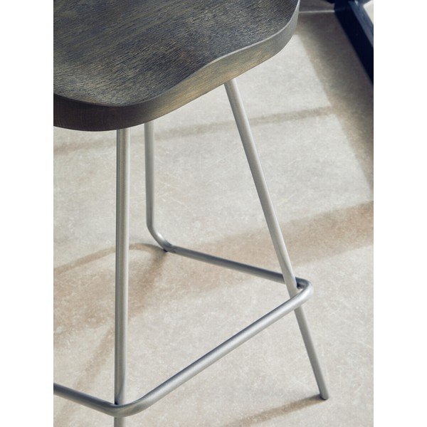 Sedia da bar argentata/di colore naturale in olmo massiccio (altezza della seduta 78 cm) District – Premier Housewares-image-3