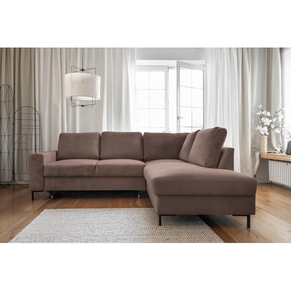 Divano letto angolare in velluto a coste marrone (angolo destro) Lofty Lilly - Miuform-image-1