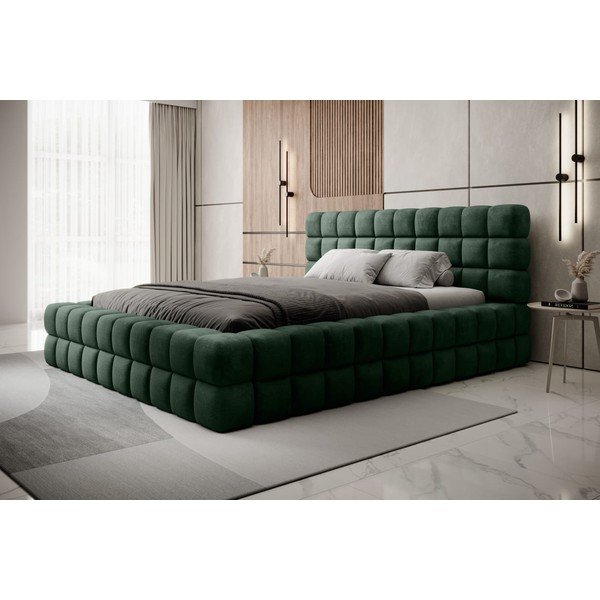 Letto matrimoniale imbottito verde scuro con contenitore e rete inclusi 180x200 cm Dizzle – ELTAP-image-3