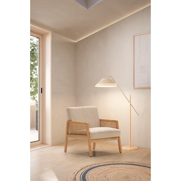 Poltrona con trama beige con rivestimento in velluto a coste Debra – Marckeric-image-1