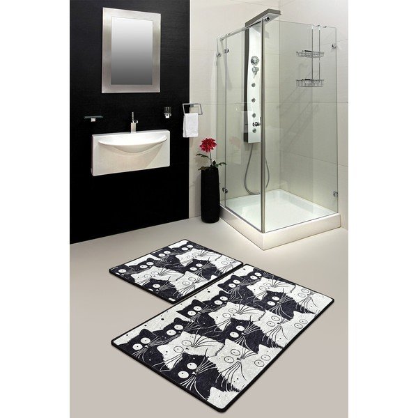 Set di tappetini per il bagno neri/grigi 2 pz 60x100 cm White Cats – Foutastic-image-1