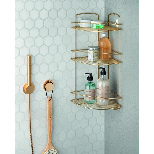 Mensola angolare in acciaio per bagno in oro Onda - Metaltex-image-1