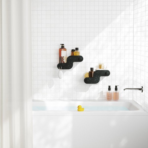 Mensole da bagno senza foratura color nero opaco in plastica 2 pz Nami – Umbra-image-1
