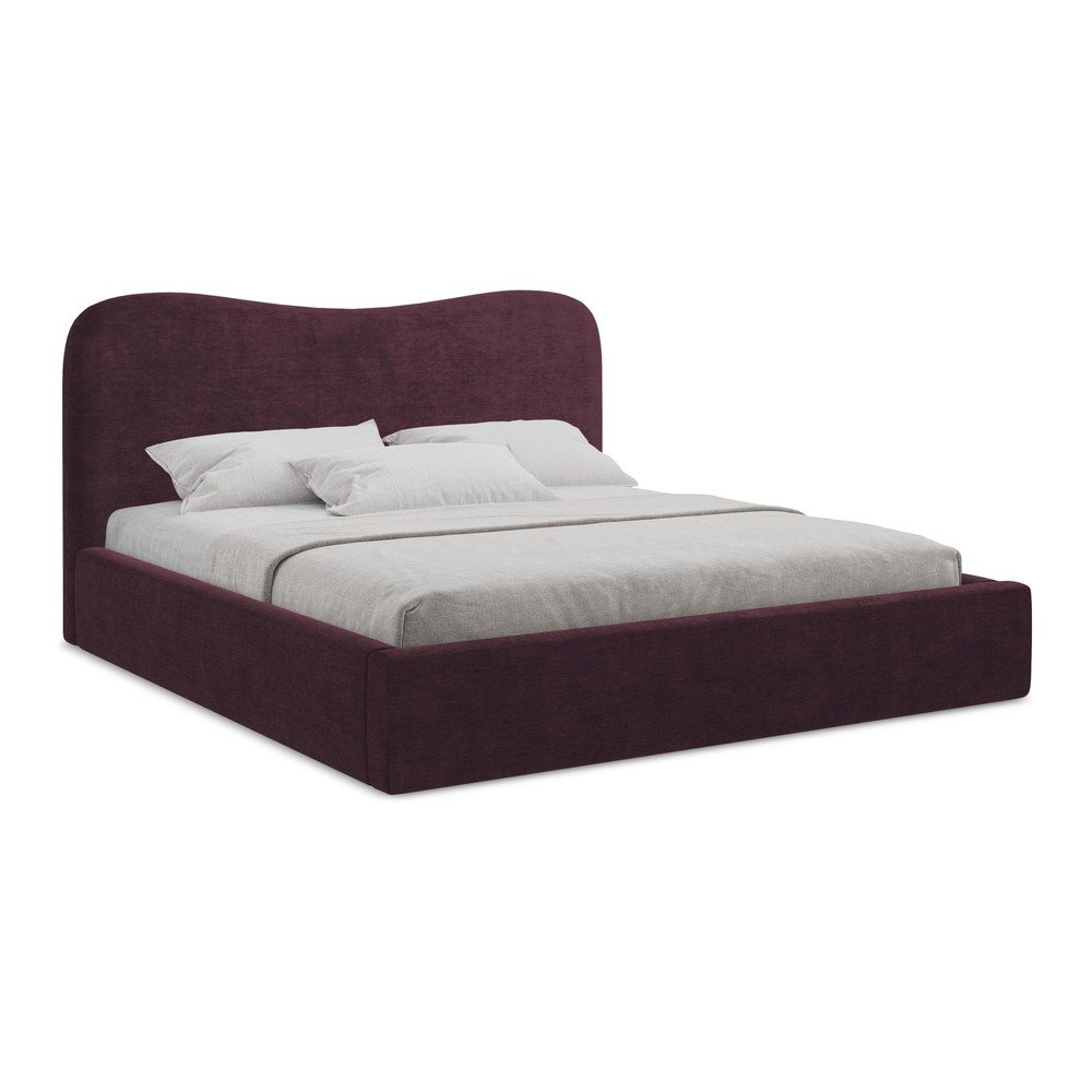 Letto matrimoniale imbottito viola scuro con contenitore con rete inclusa 160x200 cm Kahai – Makamii | Letti matrimoniali