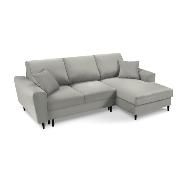 Divano angolare grigio chiaro allungabile e con contenitore (con penisola a destra/con chaise lounge) con rivestimento in velluto a coste Kyoto – Cosmopolitan Design-image-1