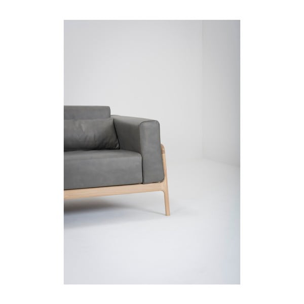 Divano in pelle di bufalo grigio scuro con struttura in rovere massiccio , 180 cm Fawn - Gazzda-image-3
