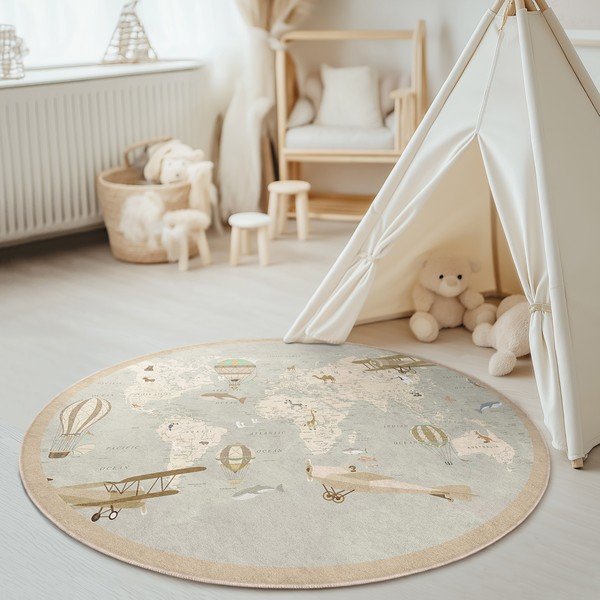 Tappeto da gioco per bambini lavabile ø150 cm Vintage World – Mila Home-image-1