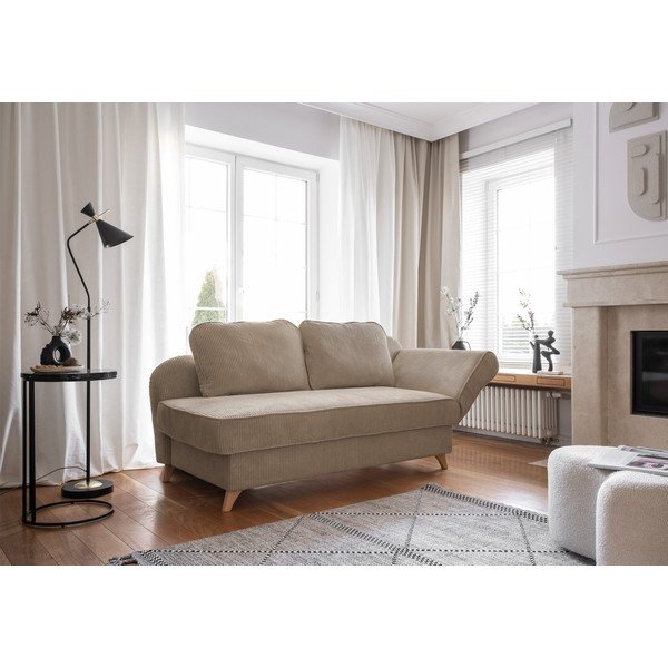 Chaise longue grigio tortora (con penisola a destra) con rivestimento in velluto a coste Chic Charlotte – Miuform-image-1