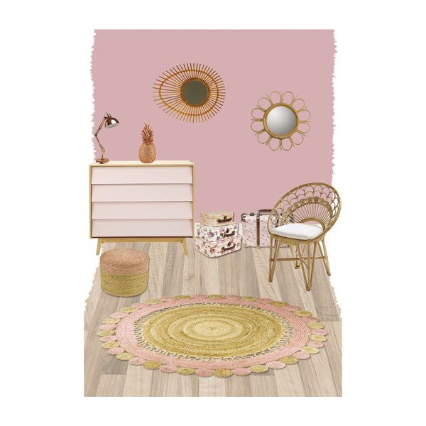 Tappeto per bambini rosa/marrone in iuta tessuto a mano ø140 cm – Nattiot-image-2