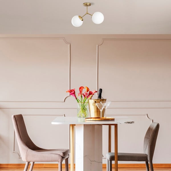 Plafoniera bianca/color ottone con paralume in vetro 15x44 cm Damar – Opviq lights-image-1