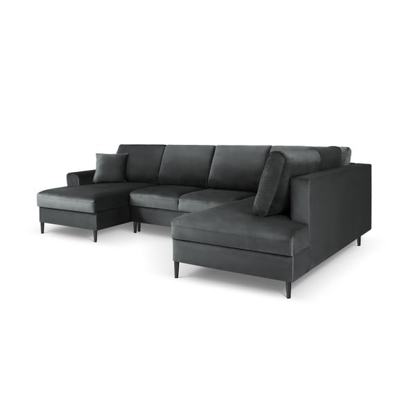 Divano angolare grigio scuro allungabile e con contenitore (con penisola a destra/a U) con rivestimento in velluto Kyoto – Cosmopolitan Design-image-3