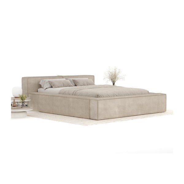 Letto matrimoniale imbottito beige con contenitore e rete inclusi 180x200 cm Voliera – Maison de Rêve-image-2