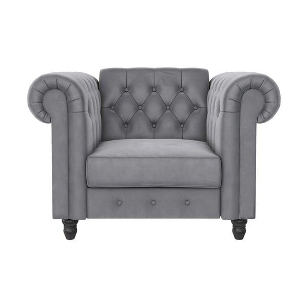 Poltrona chesterfield grigio chiaro in velluto Felix - Støraa-image-2