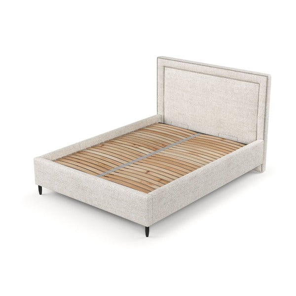 Letto matrimoniale imbottito crema con spazio contenitivo e rete 160x200 cm Baleine - Maison de Rêve-image-4