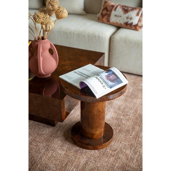 Tavolino rotondo con effetto noce ø 46 cm Quinn – Dutchbone-image-1