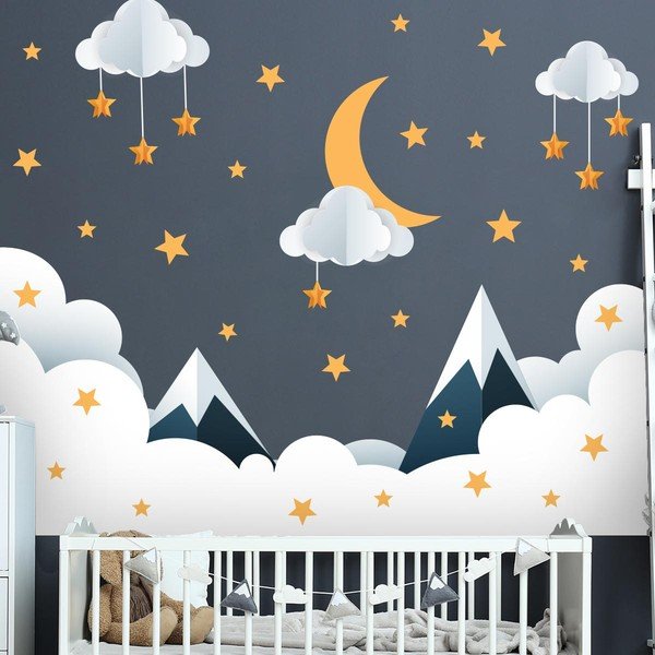 Adesivo murale per bambini 90x60 cm Mountains in Stars and Clouds - Ambiance-image-3