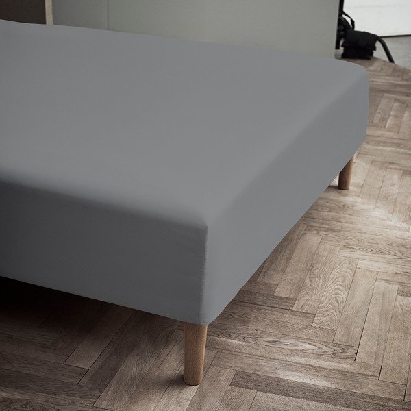 Lenzuolo grigio in percalle di cotone elasticizzato 90x200 cm Percale - JUNA-image-1