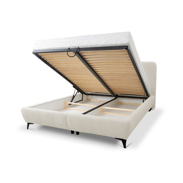 Letto matrimoniale imbottito beige con contenitore con rete inclusa 140x200 cm Makapu – Makamii-image-1