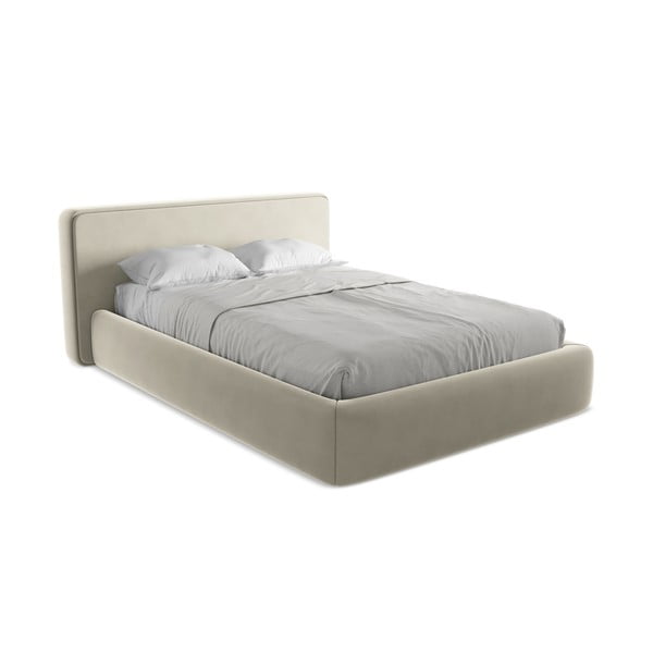 Letto matrimoniale imbottito crema con contenitore con griglia 140x200 cm Kiana - Makamii-image-2