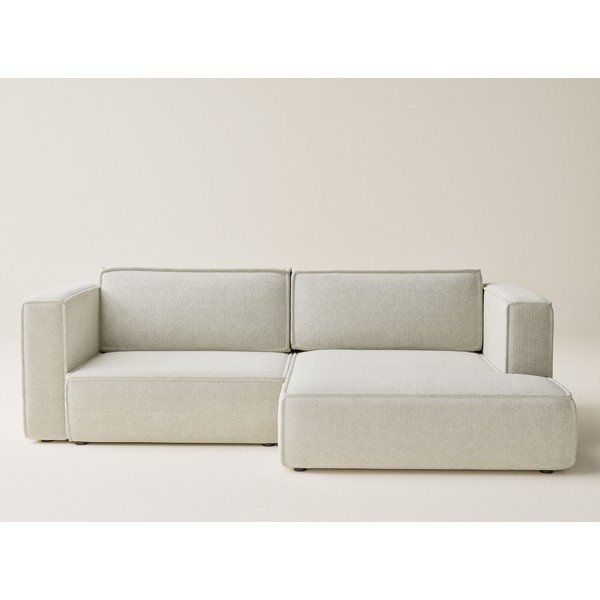 Divano angolare color crema allungabile/con contenitore (con penisola a destra/con chaise lounge) con rivestimento in ciniglia Velto – Maison de Rêve-image-2