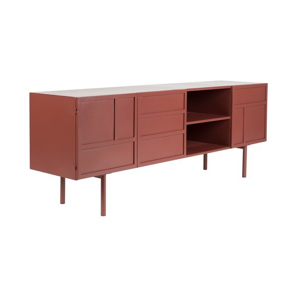Mobile TV rosso in metallo 160x58x36 cm Davis – White Label-image-2