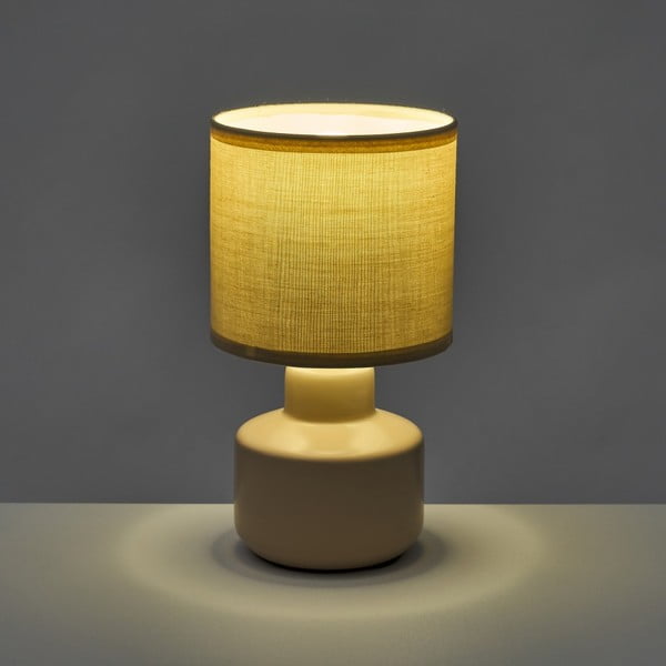 Lampada da tavolo in ceramica beige con paralume in tessuto (altezza 22 cm) - Casa Selección-image-1