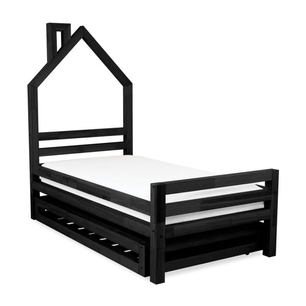 Letto per bambini in abete nero Wally, 80 x 180 cm - Benlemi-image-2