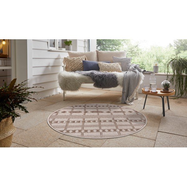 Tappeto da esterno marrone e beige Madrid, ø 120 cm - Ragami-image-4