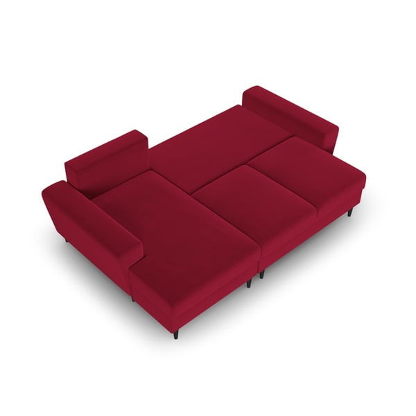 Divano angolare rosso allungabile e con contenitore (con penisola a sinistra/con chaise lounge) con rivestimento in velluto Kyoto – Cosmopolitan Design-image-2