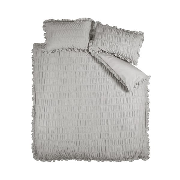 Set copripiumino e federa grigio in crêpe per letto singolo 135x200 cm Seersucker Frill – Catherine Lansfield