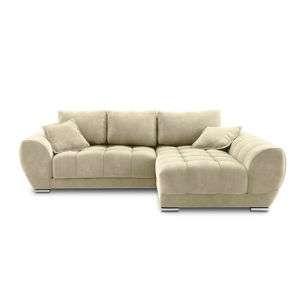 Divano letto angolare beige con rivestimento in velluto, angolo destro Nuage - Windsor & Co Sofas