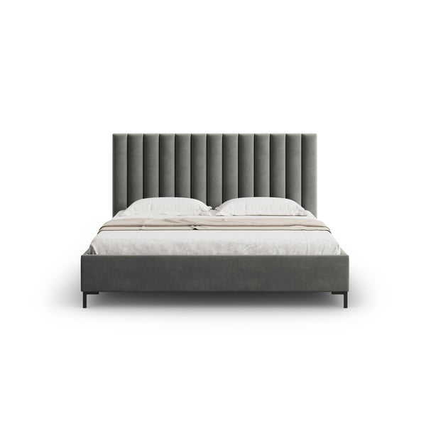 Letto matrimoniale imbottito grigio con contenitore con griglia 160x200 cm Casey - Mazzini Beds-image-4
