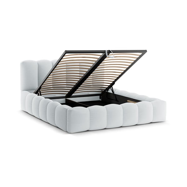 Letto matrimoniale imbottito in grigio chiaro con contenitore con rete inclusa 160x200 cm Lupine – Micadoni -image-2