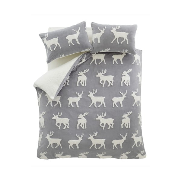 Biancheria da letto bianco-grigia 200x200 cm Stag Sherpa - Catherine Lansfield