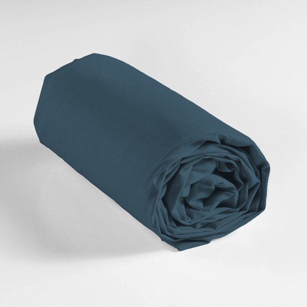 Lenzuolo in cotone elasticizzato blu scuro 160x200 cm Lina - douceur d'intérieur-image-1