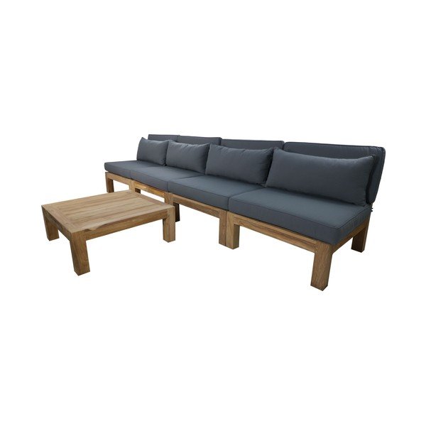 Set da giardino grigio in legno di teak per 4 persone Aruba - HSM collection-image-1