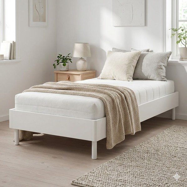 Letto singolo bianco in faggio massiccio senza testiera con rete inclusa 90x200 cm Forrest – Vipack-image-1