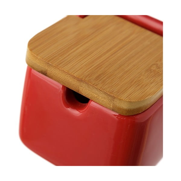 Vaso per sale in gres rosso con coperchio in bambù , 250 ml - Casa Selección-image-3
