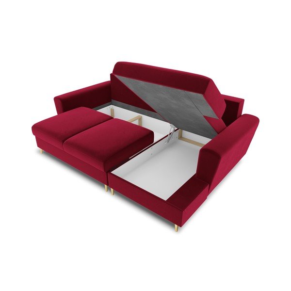 Divano angolare rosso allungabile e con contenitore (con penisola a destra/con chaise lounge) con rivestimento in velluto Kyoto – Cosmopolitan Design-image-3