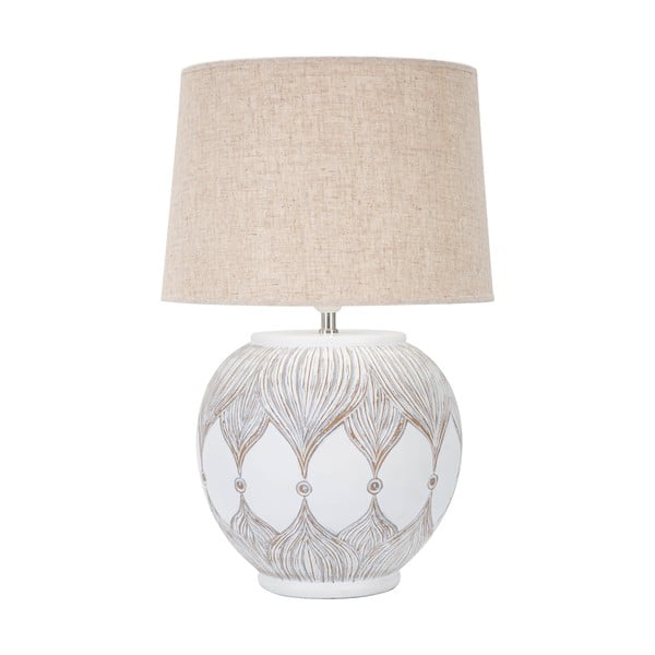 Lampada da tavolo con paralume in tessuto bianco e oro (altezza 59 cm) Atene - Mauro Ferretti