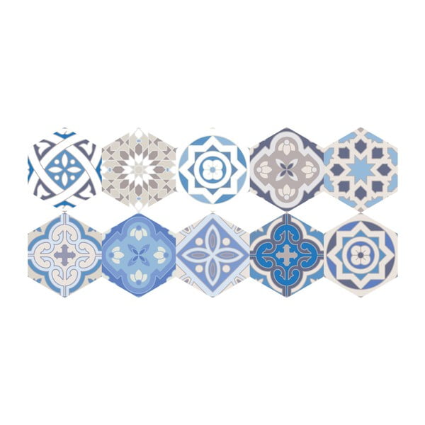 Set di 10 Adesivi per pavimenti Esagoni Alina, 40 x 90 cm - Ambiance
