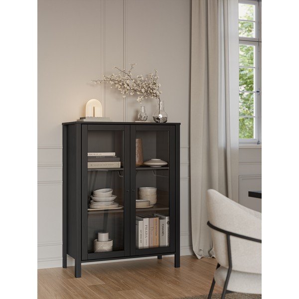 Vetrina nera in pino massiccio 90x120x40 cm Alessandra – Marckeric-image-1