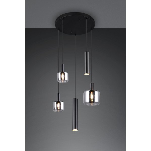 Lampadario nero con paralume in metallo e vetro ø 40 cm Mataro - Trio-image-3