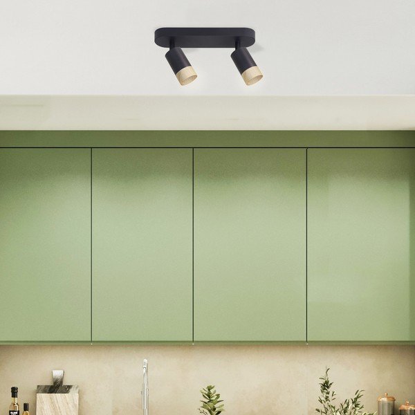 Lampada da soffitto con paralume in metallo di colore nero-naturale 34x5,5 cm Conti - Candellux Lighting-image-1