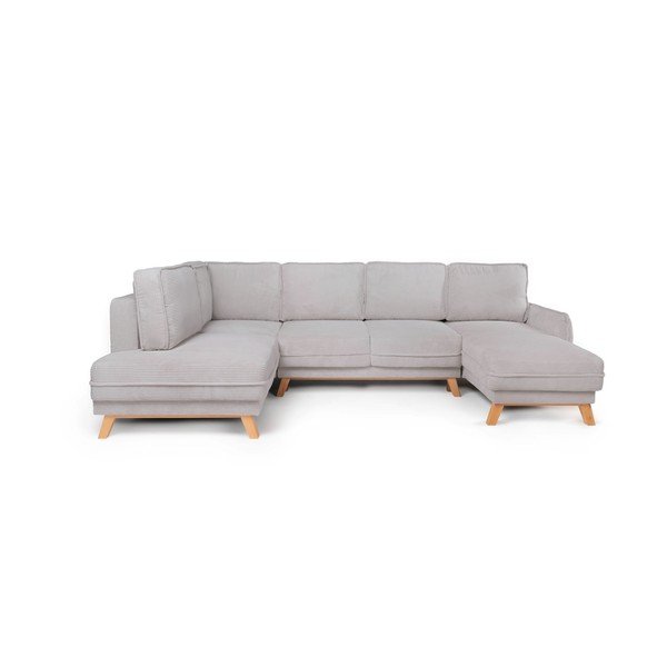 Divano angolare grigio chiaro allungabile/con contenitore (con penisola a sinistra/a U) con rivestimento in velluto a coste Tori – Bonami Selection