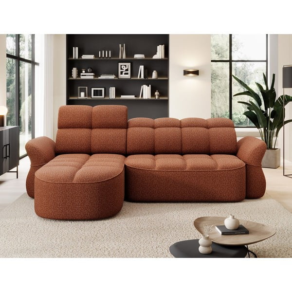 Divano angolare color terracotta allungabile/con contenitore (con penisola a sinistra/con chaise lounge) e rivestimento in velluto Beneth – ELTAP-image-1